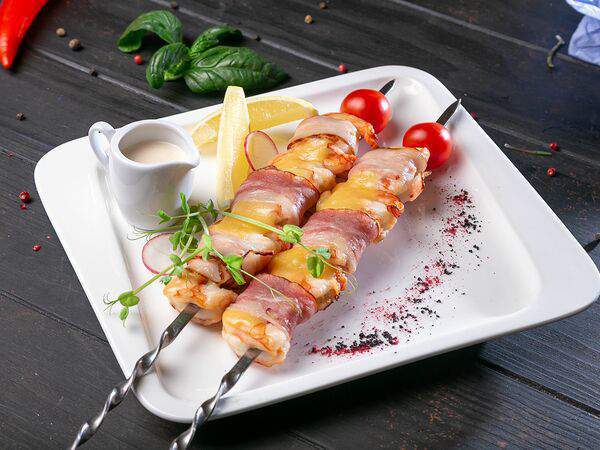 Фрау Мюллер - Тигровые креветки с сыром и беконом