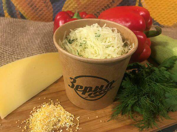 Зерно - Каша кукурузная с морепродуктами в сливочном соусе