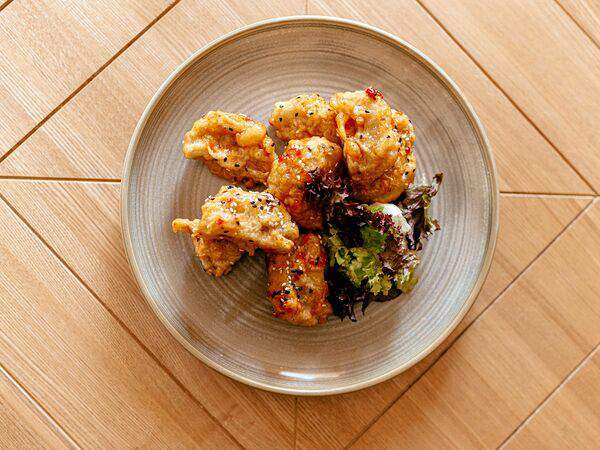 Хачапурия - Баклажаны с креветкой в кляре