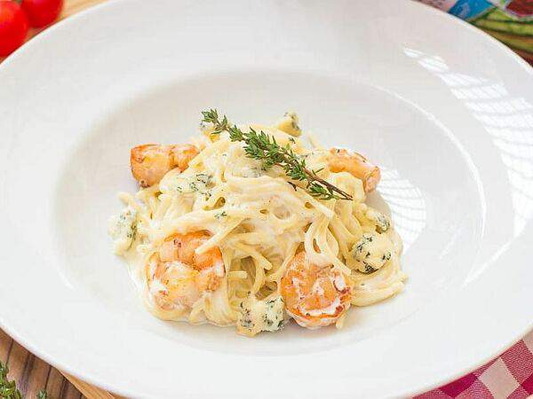 Луиджи - Спагетти Блю-чиз с креветками