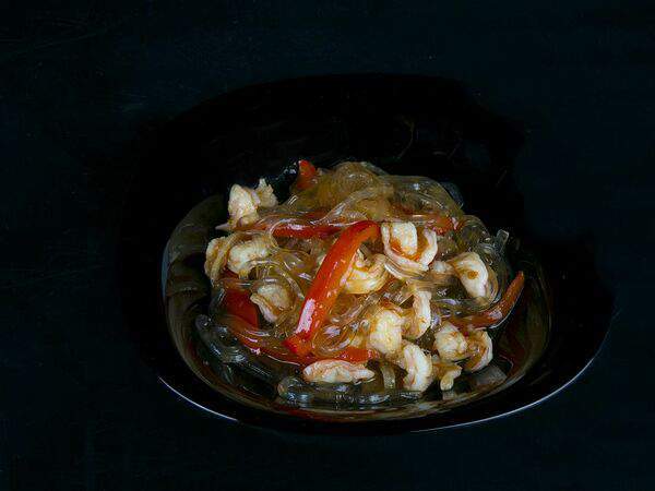 Сушилочка - Лапша Харусаме с тигровыми креветками в соусе Чили