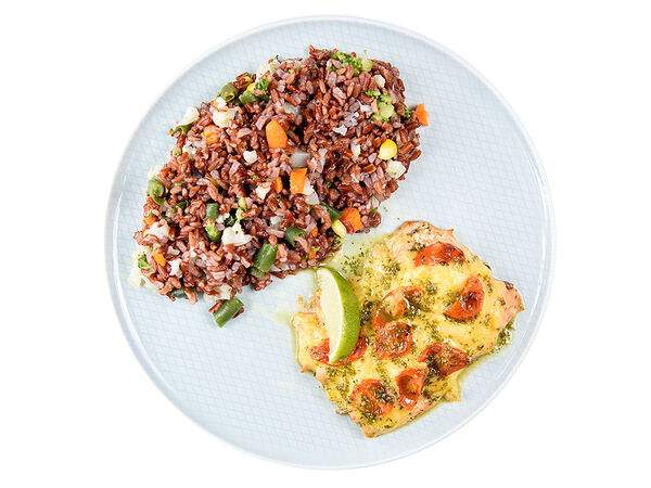 Мандарин - Горбуша с моцареллой и песто