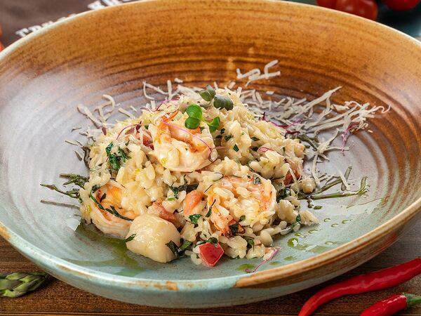 Прожарка - Ризотто с креветками и кальмарами