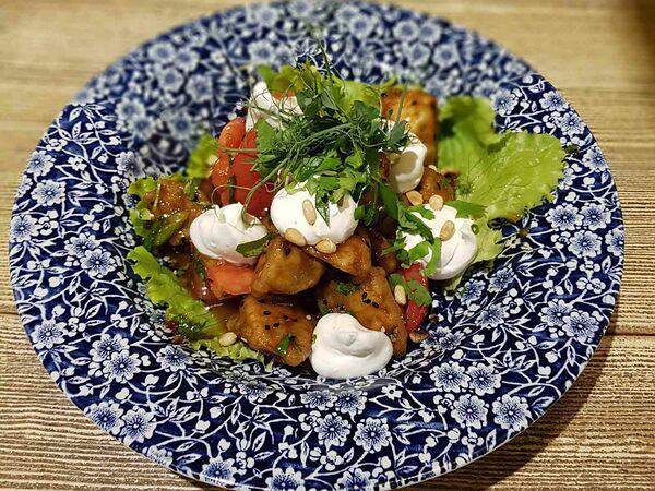 Брикас литовская кухня - Хрустящие баклажаны с муссом из мягкого сыра