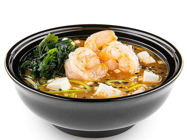 Белый рис - Мисо суп с креветками