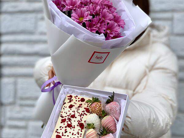 Labberry клубника в шоколаде - Комбо-набор с хризантемой и плиткой