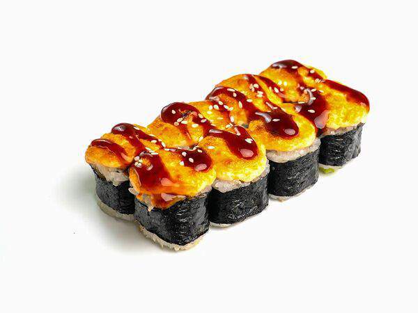 Суши маркет Кухня Солнца - Запеченный ролл с угрем и тигровой креветкой