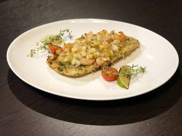 Грильяж - Судак с креветками и яблоками