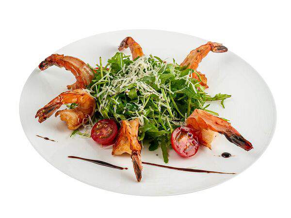 Кадриль - Салат с тигровыми креветками, рукколой и сыром пармезан