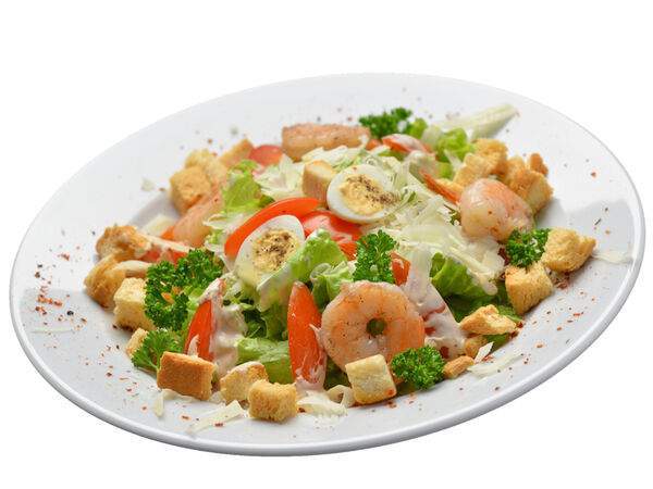 Премьера - Салат Цезарь с тигровыми креветками