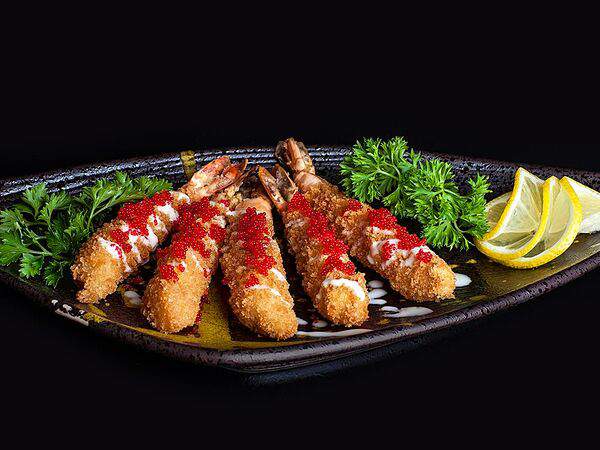 Nishiki - Тигровые креветки в темпуре с соусом васаби