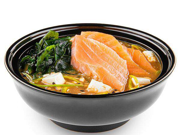 Белый рис - Мисо суп с лососем