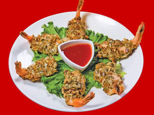 Индокитай - Креветки с тыквенными семечками