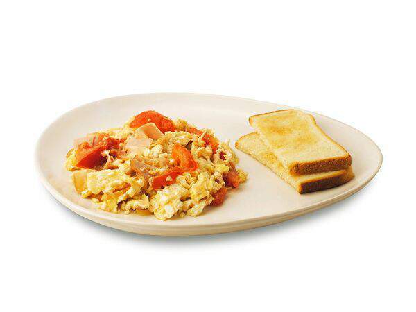 People's food - Яичница рубленная с беконом и помидорами