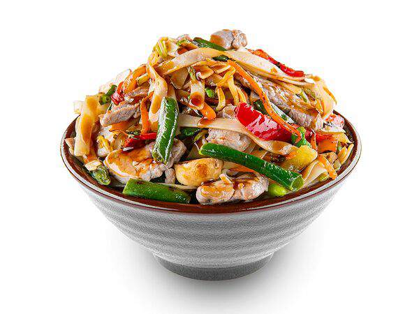 Белый рис - Удон со свининой в остром соусе