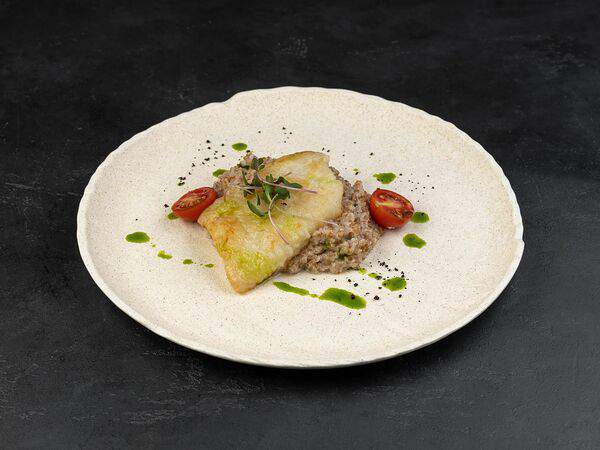 Театральный буфетъ - Палтус с пшеничной крупой на кокосовом молоке