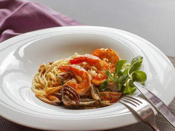 Per se - Паста с тигровыми креветками и ракушками вонголе