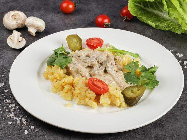 Медина Food на Татарстан - Бефстроганов с грибами и рисом