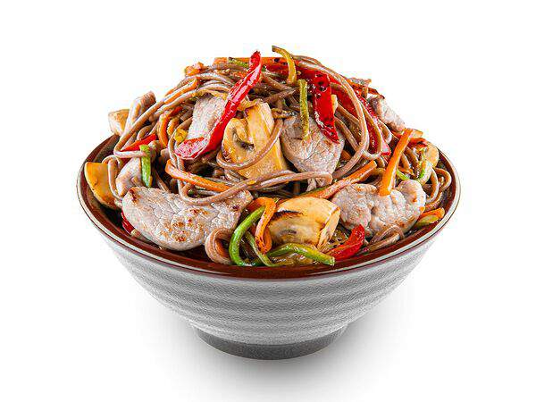 Белый рис - Соба со свининой в сингапурском соусе