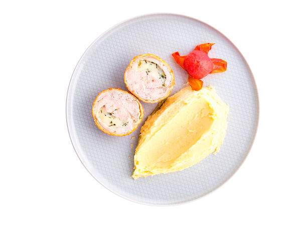 Мандарин - Зраза из филе индейки и моцареллы с пюре из картофеля