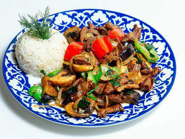 Бе-Бе - Жареные баклажаны с грибами и говядиной