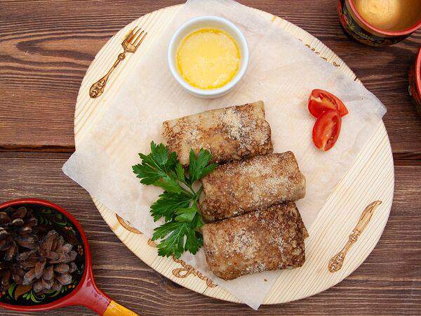 Русская кухня - Блинчики с печенью и гречей