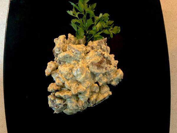 Хачапури и хинкали - Печень с грибами в сливочном соусе