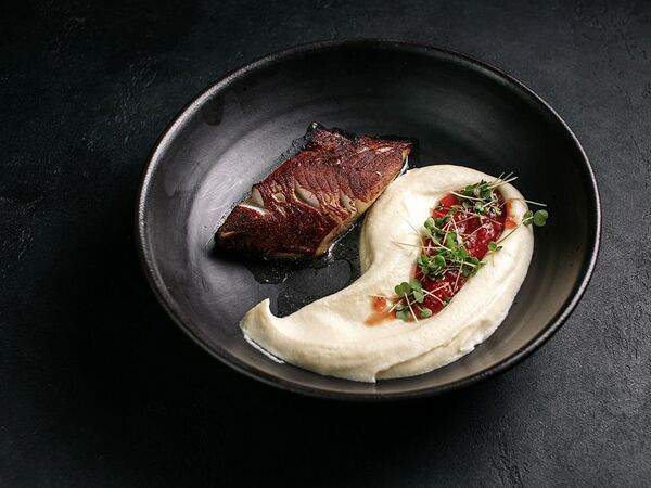 Цукини - Угольная треска с мюре из корня сельдерея и соусом Гидриль