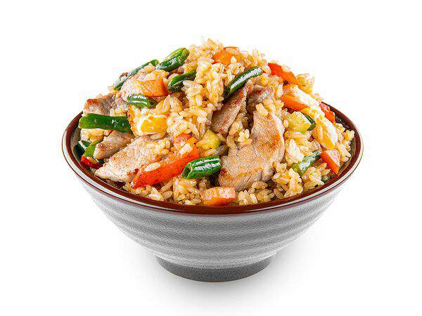 Белый рис - Тяхан со свининой в сингапурском соусе