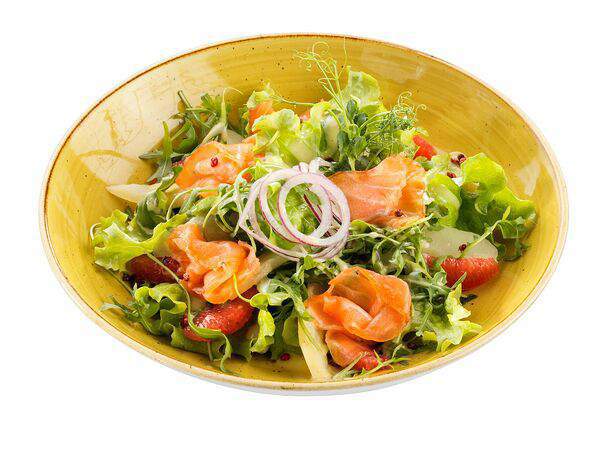 Брикас литовская кухня - Салат с сёмгой и карамелизированной грушей