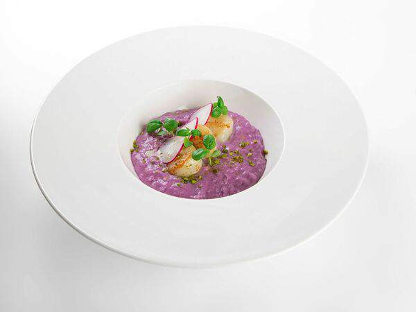 Труффальдино - Ризотто с красной капустой и гребешком