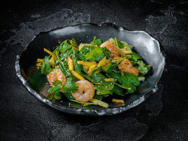 Jimoto - Салат из шпината с креветками