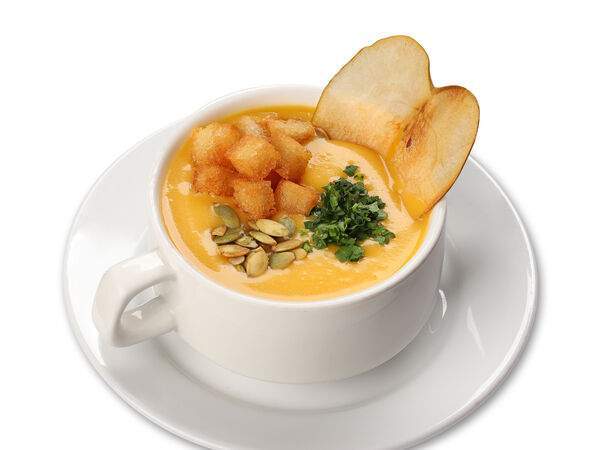 Чебуречная Брынза - Суп-пюре из тыквы с сухариками и семечками