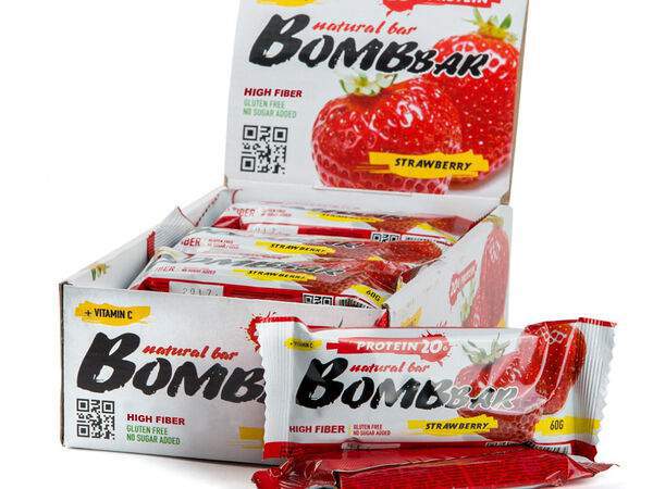 Lazy fox coffee - Батончик протеиновый Клубника без сахара Bombbar