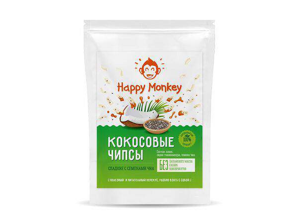 Happy monkey - Кокосовые чипсы сладкие с семенами чиа