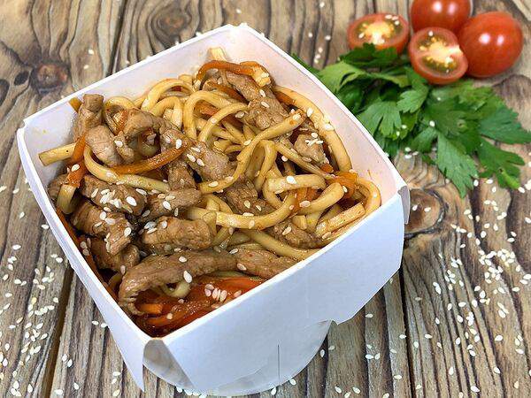 Сувлаки - Удон со свининой в сладко-остром соусе