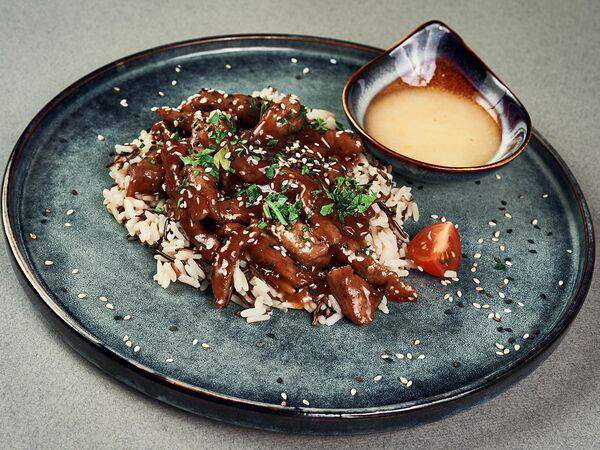 Ресторан Невидалия - Свинина терияки с рисовым ассорти