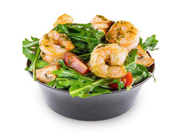 Белый рис - Салат руккола с креветками