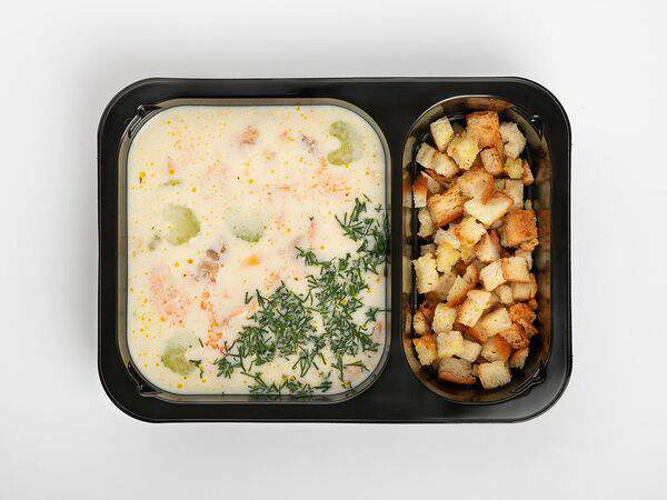 Кухня Рядом - Суп сливочный с семгой и гренками